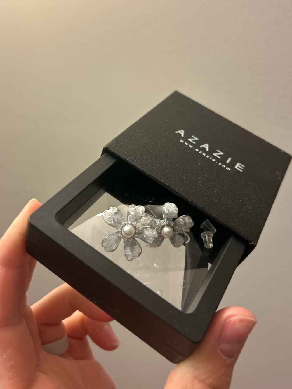 Azazie Clear Crystal Flower Earrings with Pearl Centers